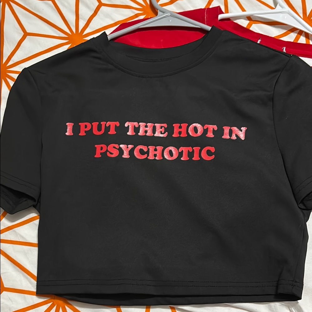 Black Crop Top with Red Text